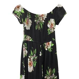 BiuBiu Dress Womens Large Maxi Off Shoulder Black Floral Inner Brief